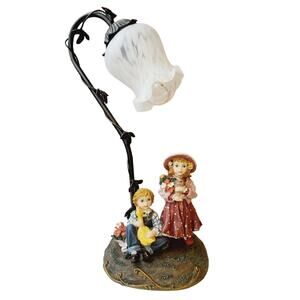 Montefiori Collection Italy Desin Lamp 16.5 Girl & Boy Holding Animals Vintage